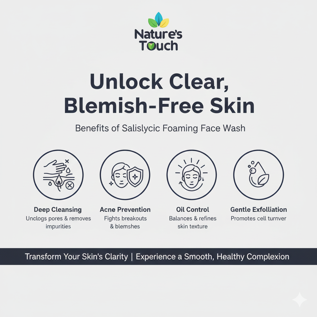 Nature's Touch | Salicylic Acid Foaming Face Wash: BHA Exfoliant for Acne & Blackheads