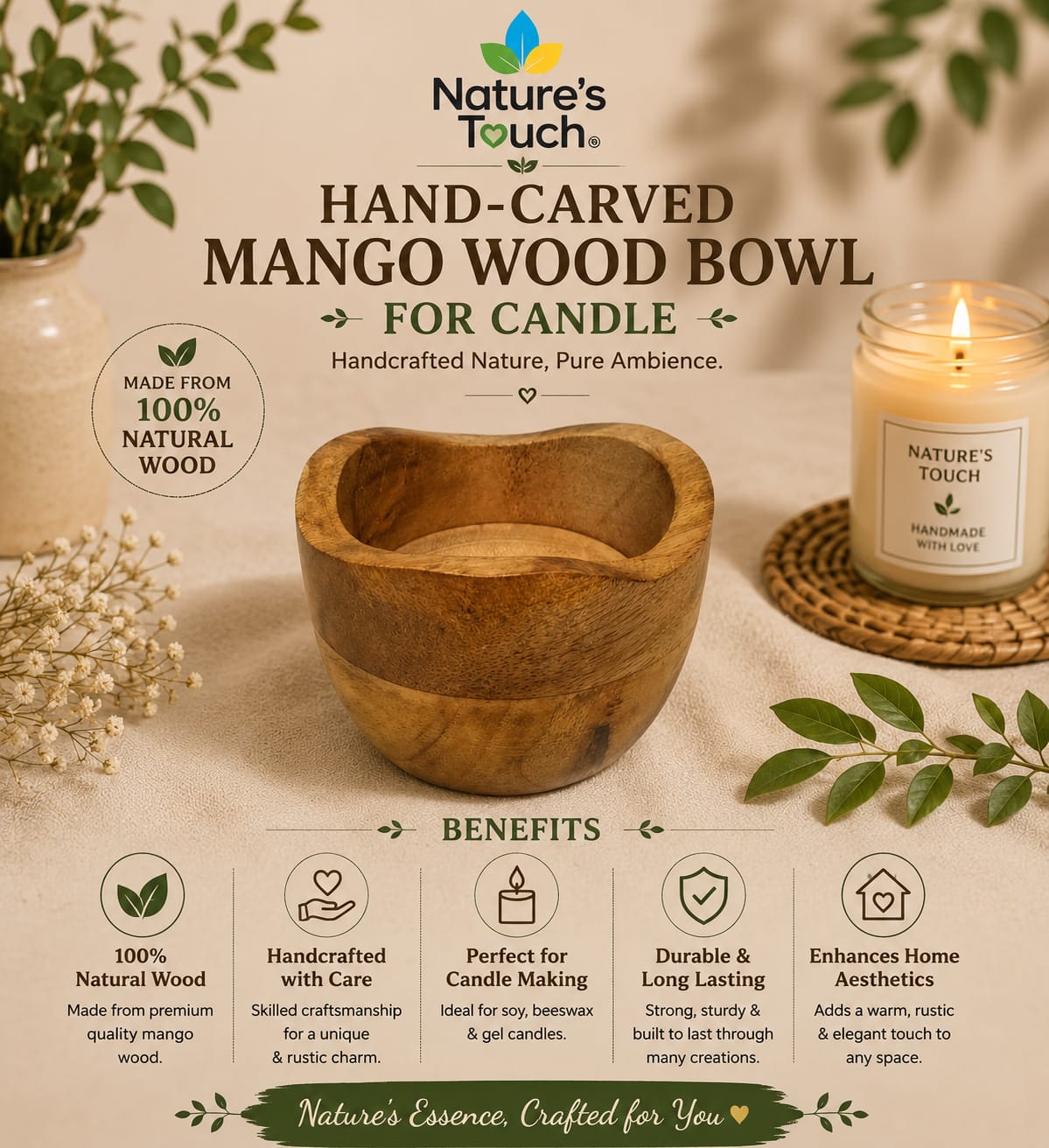 Nature's Touch Wooden Candle Moulds