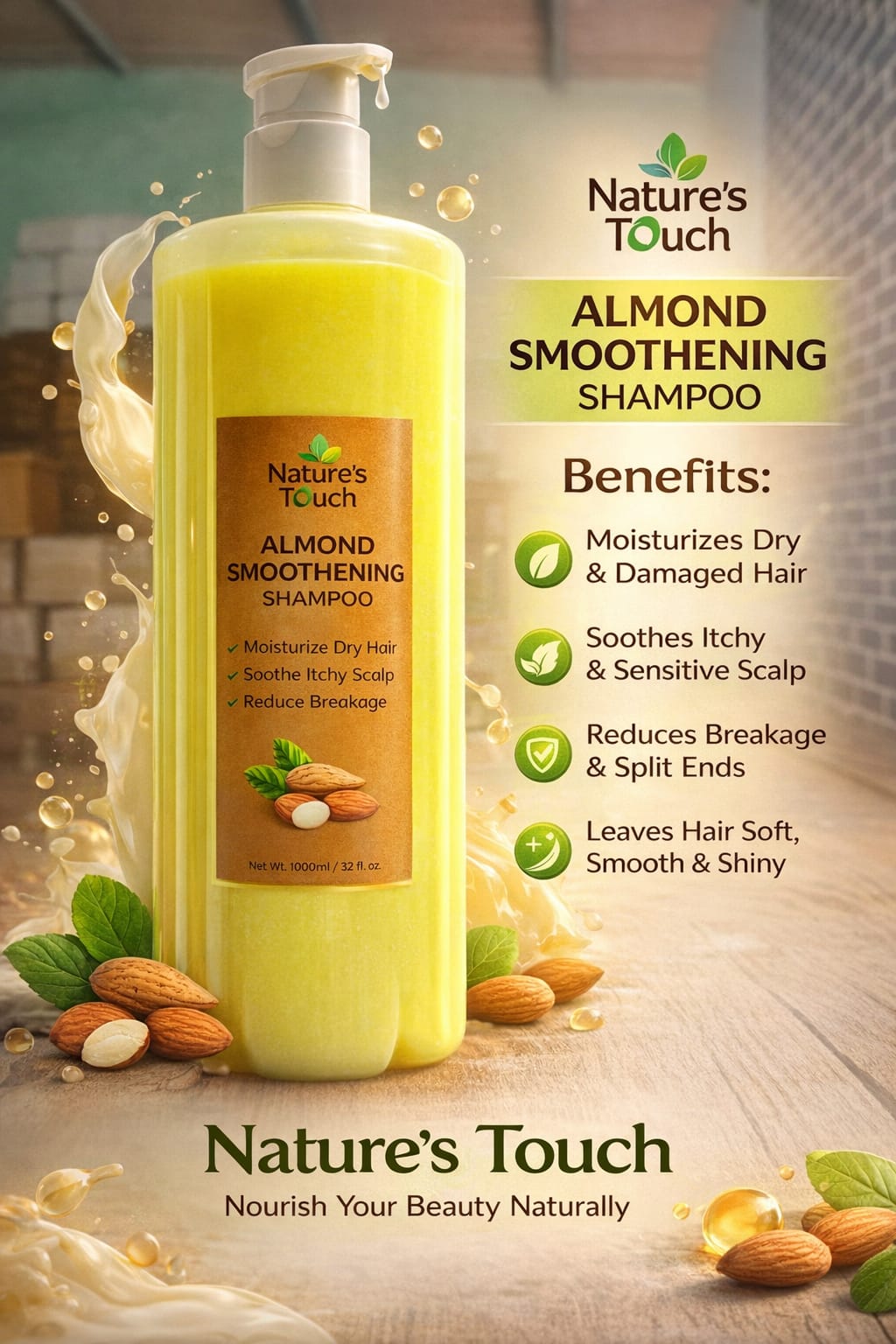Natures Touch Almond Smoothing Shampoo | Intense Frizz Control