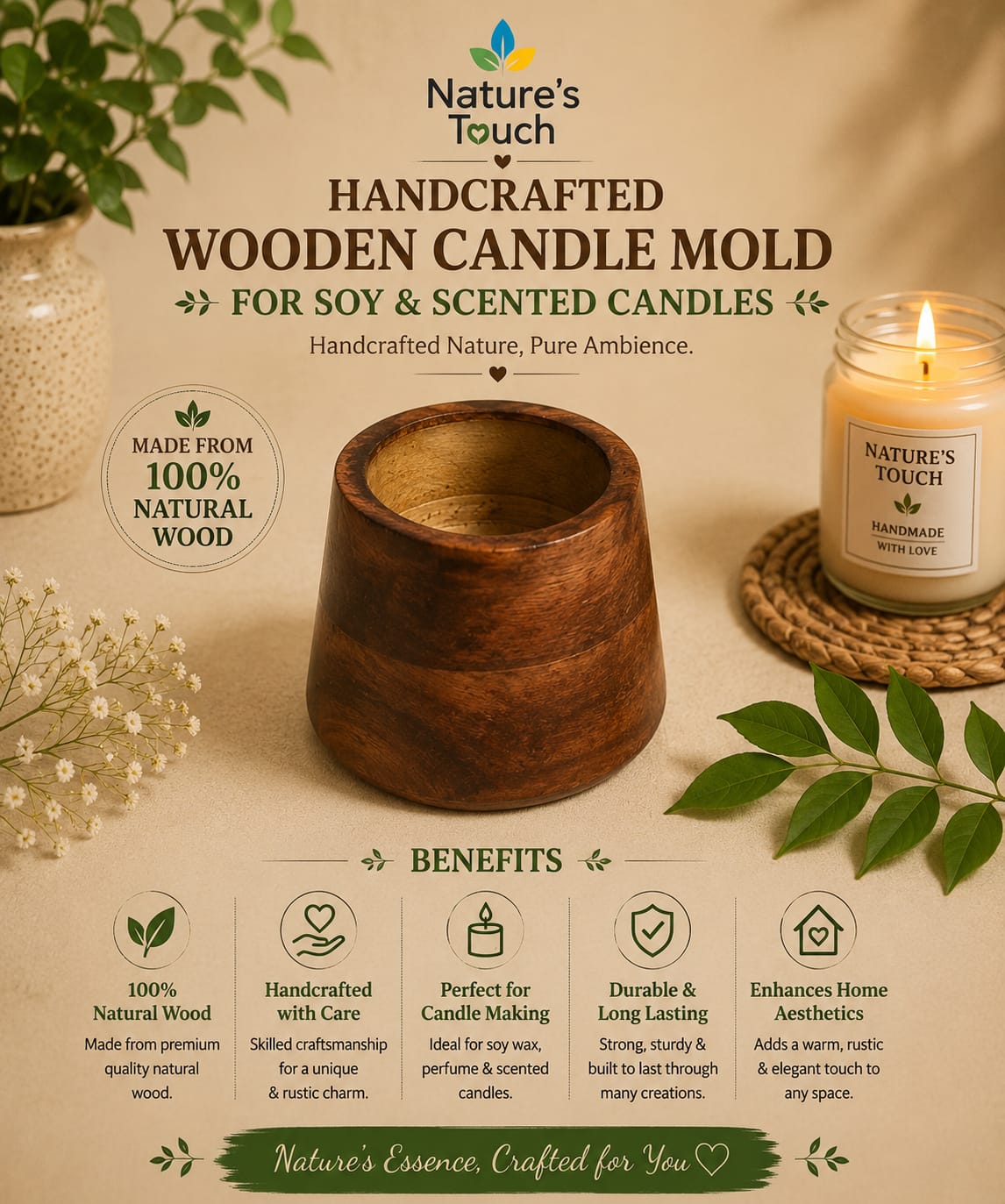 Nature's Touch Wooden Candle Moulds