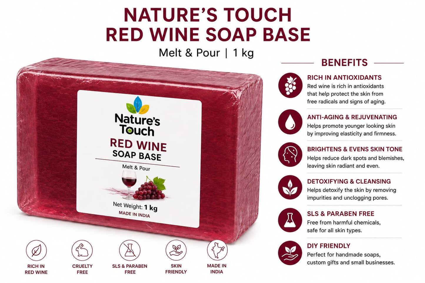 Bulk Red Wine Melt and Pour Soap Base | Antioxidant Rich Cosmetic Raw Material
