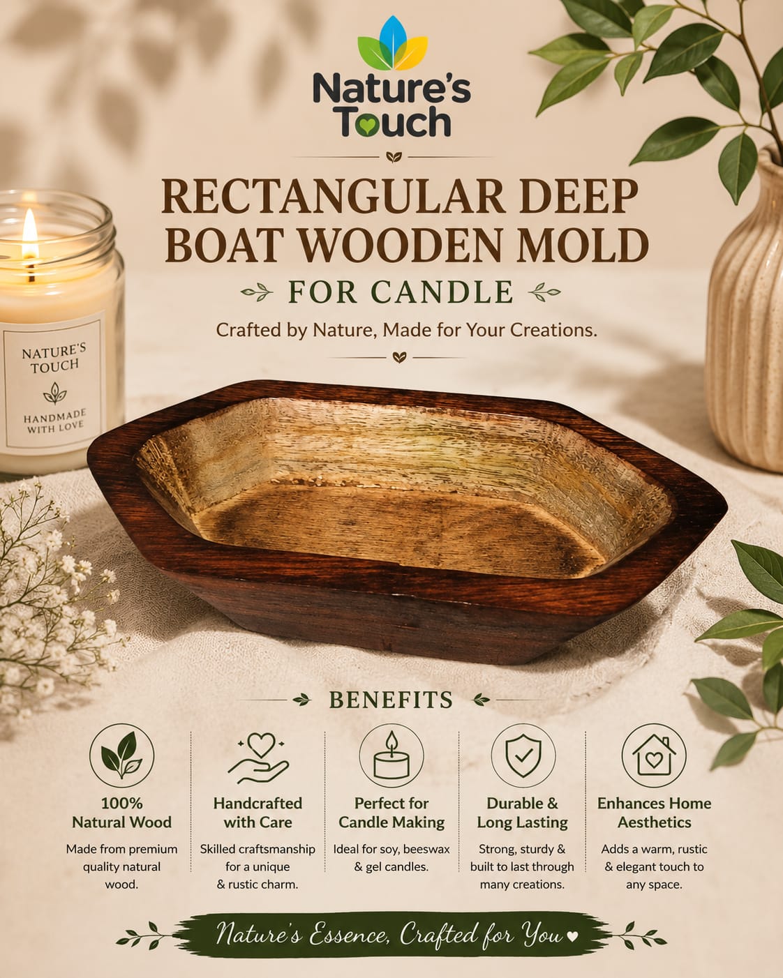 Nature's Touch Wooden Candle Moulds