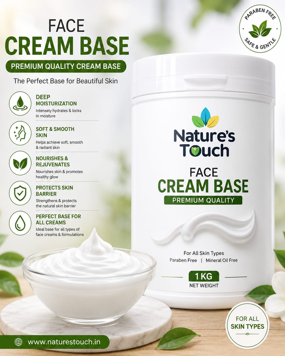 Cosmetic Cream Base | Ready-to-Use Moisturizer Raw Material | Nature's Touch