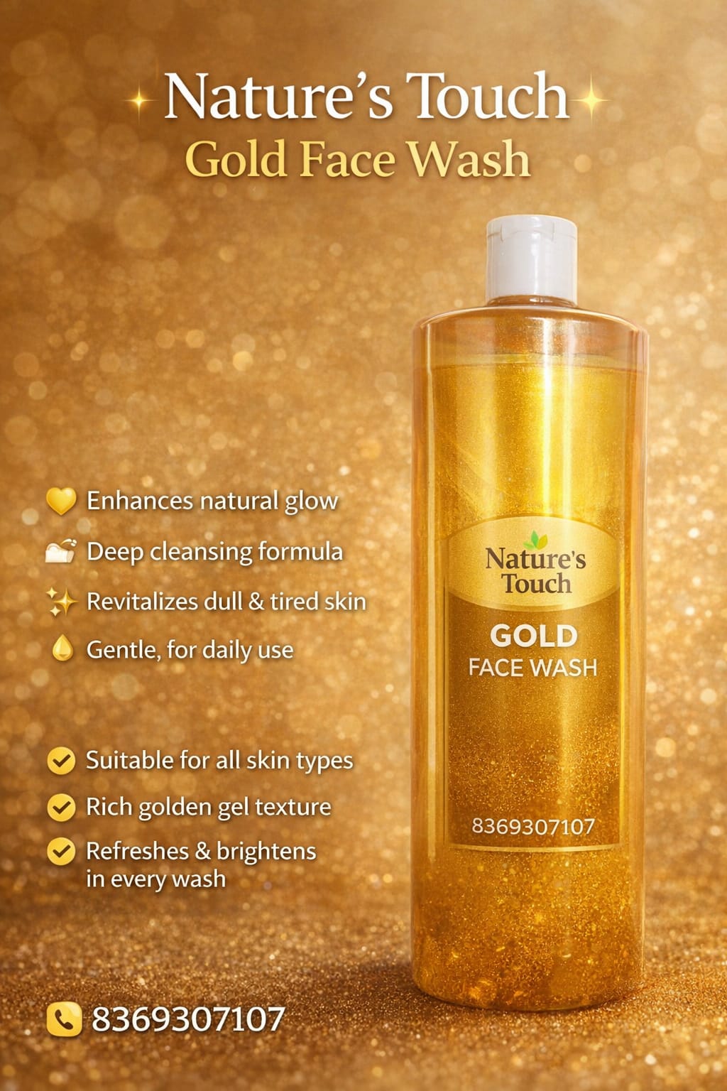 Nature's Touch | Luxury 24K Gold Flakes Face Wash for Instant Radiance & Glow